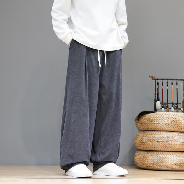 Buddha Stones Plain Color Pure Cotton Corduroy Men's Harem Pants With Pockets - image 17