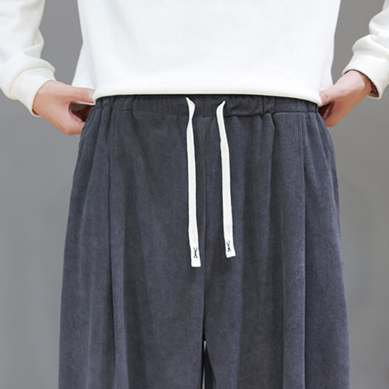 Buddha Stones Plain Color Pure Cotton Corduroy Men's Harem Pants With Pockets - image 21