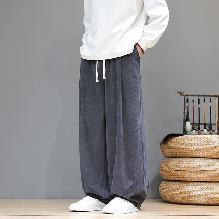 Buddha Stones Plain Color Pure Cotton Corduroy Men's Harem Pants With Pockets - image 14