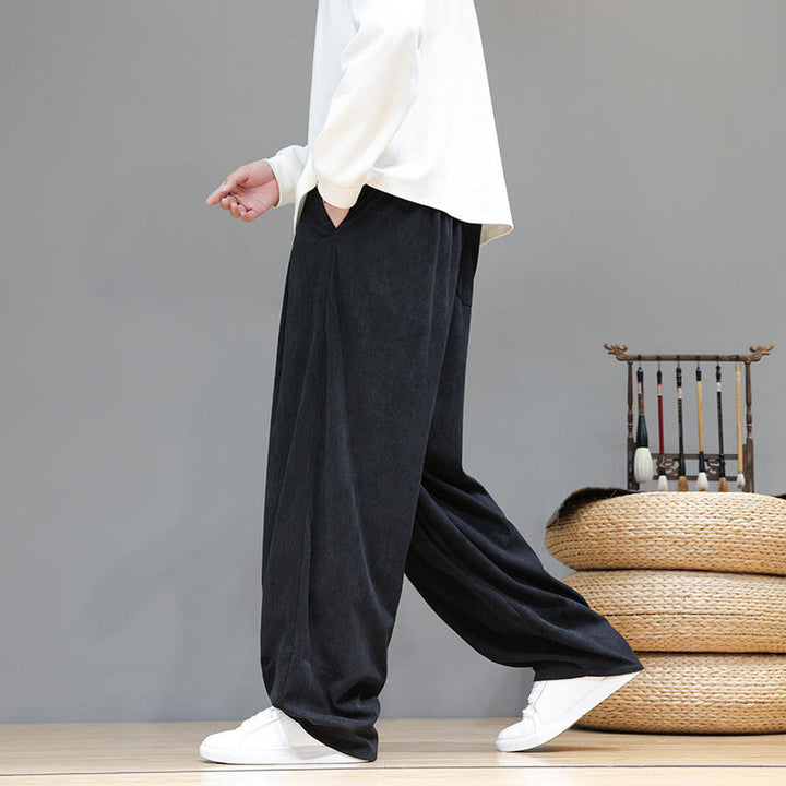 Buddha Stones Plain Color Pure Cotton Corduroy Men's Harem Pants With Pockets - image 30
