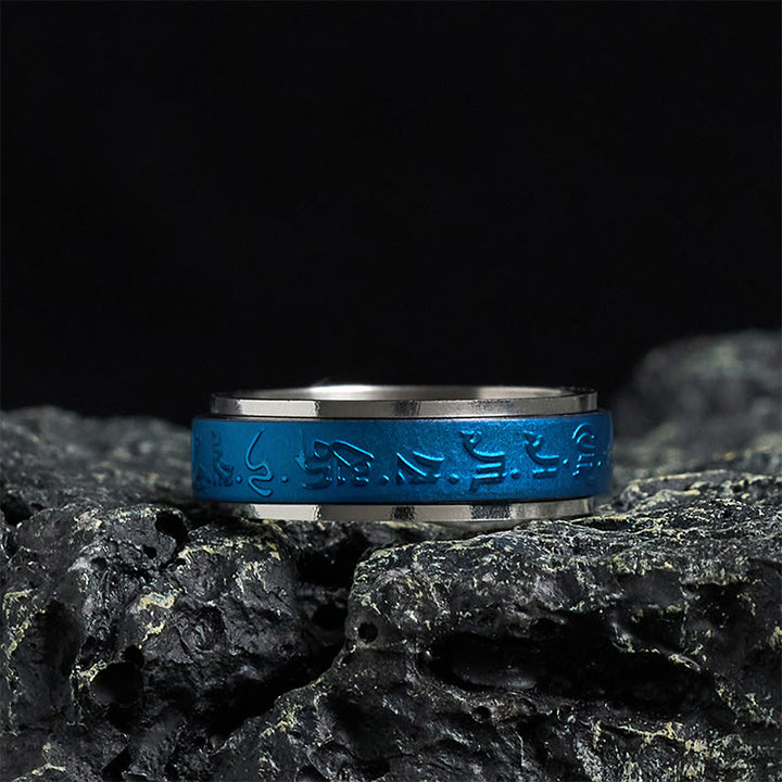 Buddha Stones Tibetan Scriptures Blue Pharmacist Mantra Titanium Steel Spinner Balance Ring - 70-73mm - image 0