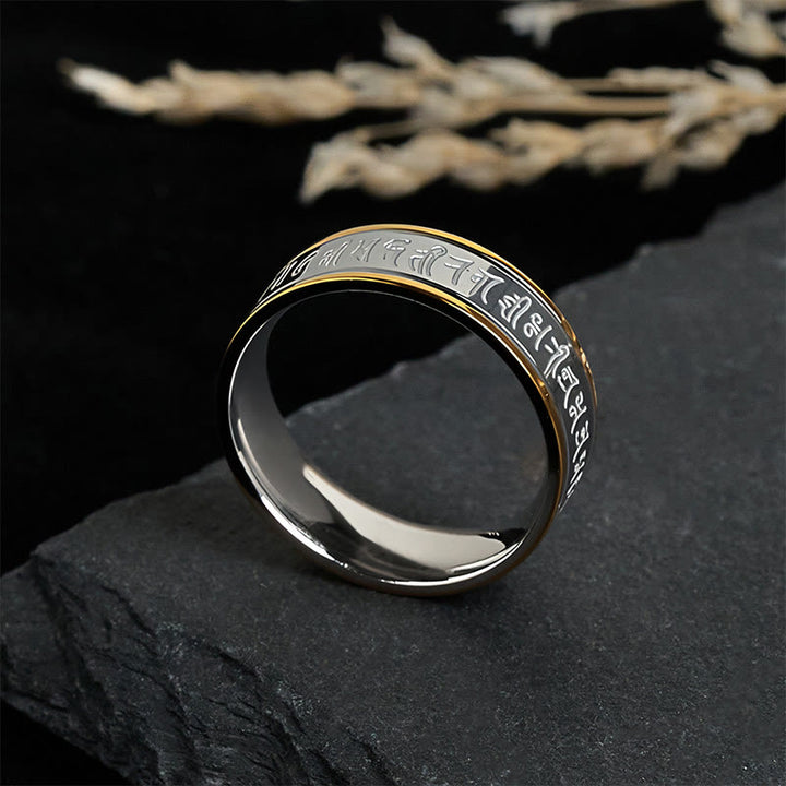 Buddha Stones Tibetan Scriptures Shurangama Mantra Titanium Steel Balance Ring - image 2