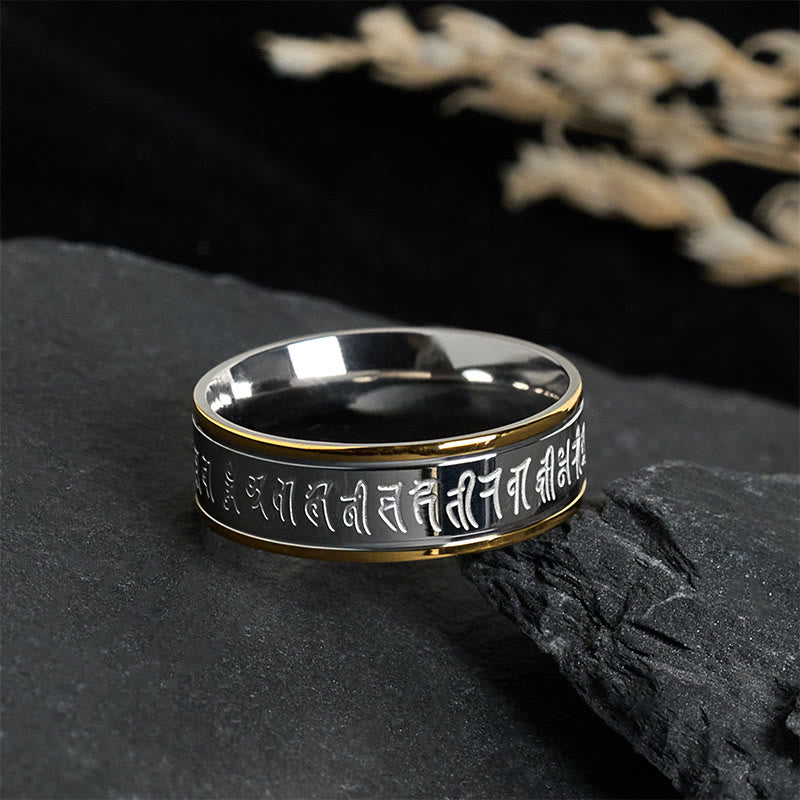 Buddha Stones Tibetan Scriptures Shurangama Mantra Titanium Steel Balance Ring - image 1