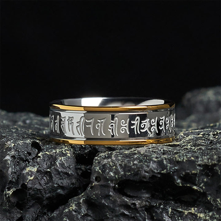 Buddha Stones Tibetan Scriptures Shurangama Mantra Titanium Steel Balance Ring - 70-73mm - image 0