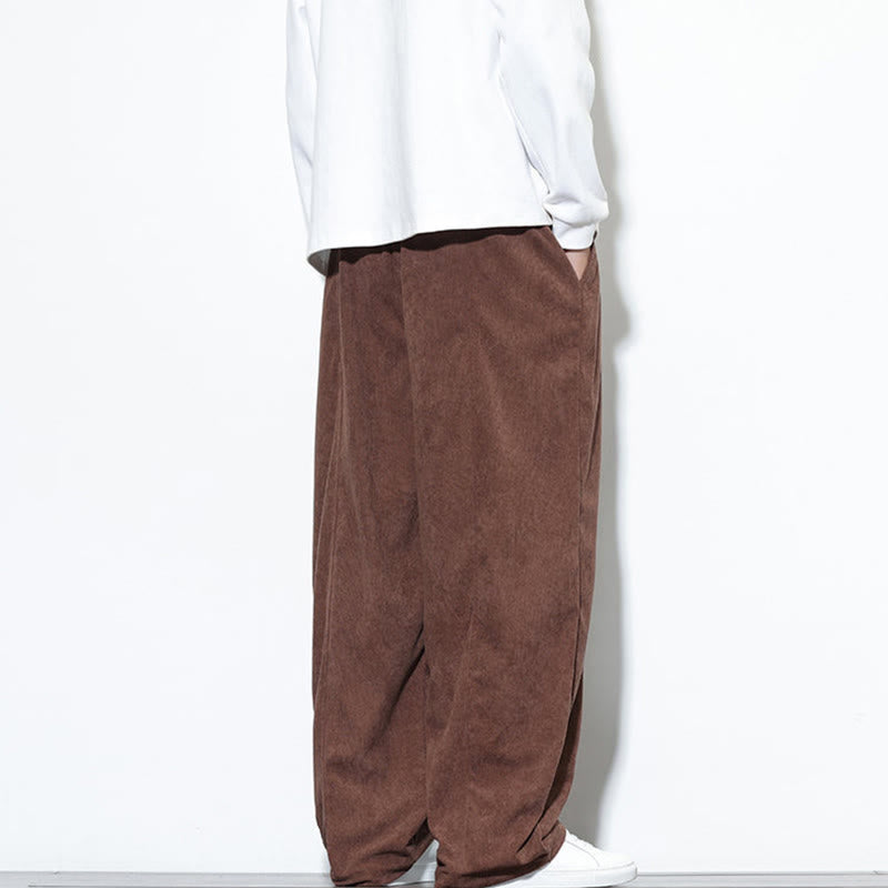 Buddha Stones Plain Drawstring Pure Cotton Corduroy Men's Harem Pants With Pockets - image 37