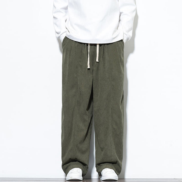 Buddha Stones Plain Drawstring Pure Cotton Corduroy Men's Harem Pants With Pockets - OliveDrab - US/UK/AU46，EU56 (5XL) - image 0