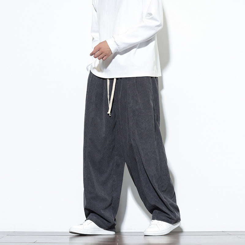 Buddha Stones Plain Drawstring Pure Cotton Corduroy Men's Harem Pants With Pockets - image 13