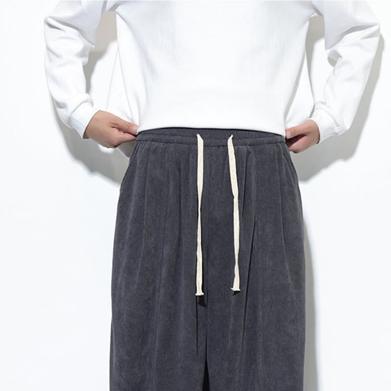 Buddha Stones Plain Drawstring Pure Cotton Corduroy Men's Harem Pants With Pockets - image 20