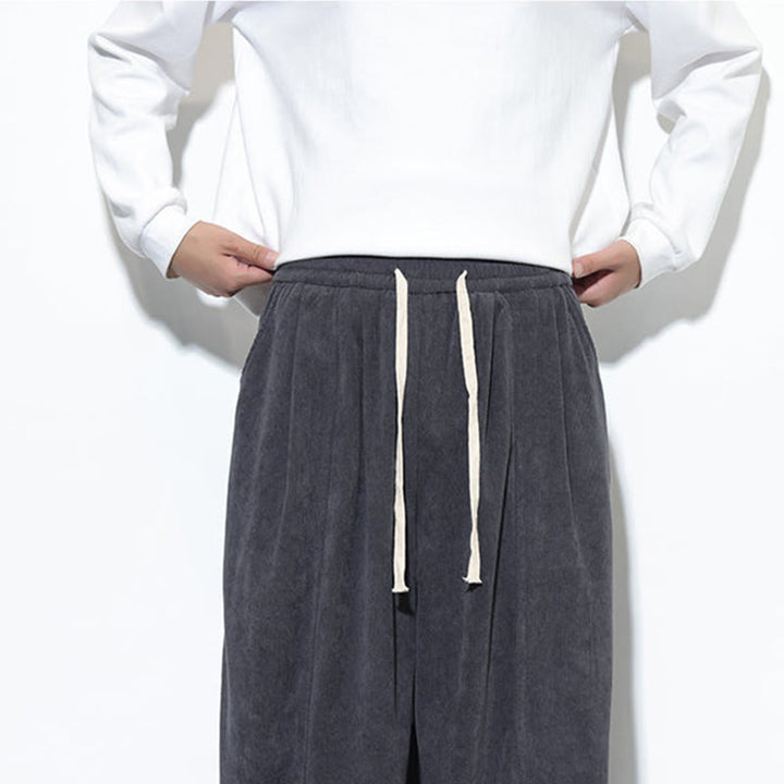 Buddha Stones Plain Drawstring Pure Cotton Corduroy Men's Harem Pants With Pockets - image 20