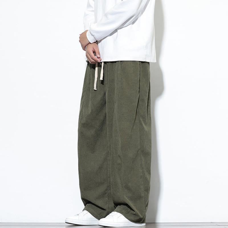 Buddha Stones Plain Drawstring Pure Cotton Corduroy Men's Harem Pants With Pockets - image 4