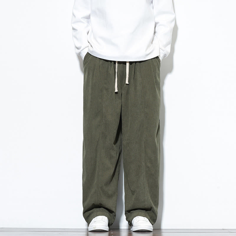 Buddha Stones Plain Drawstring Pure Cotton Corduroy Men's Harem Pants With Pockets - image 1
