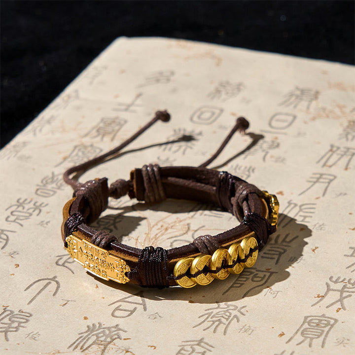 Buddha Stones Five-emperor Coins Pi Xiu Wealth Leather Rope Bracelet  - image 2