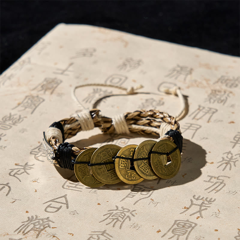 Buddha Stones Five-emperor Coins Amulet Protection Rope Bracelet  - image 1