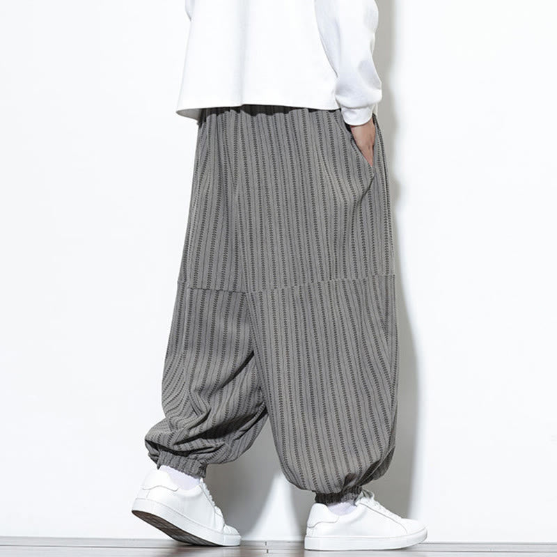 Buddha Stones Fall Striped Pattern Drawstring Men's Harem Corduroy Pants With Pockets - image 35