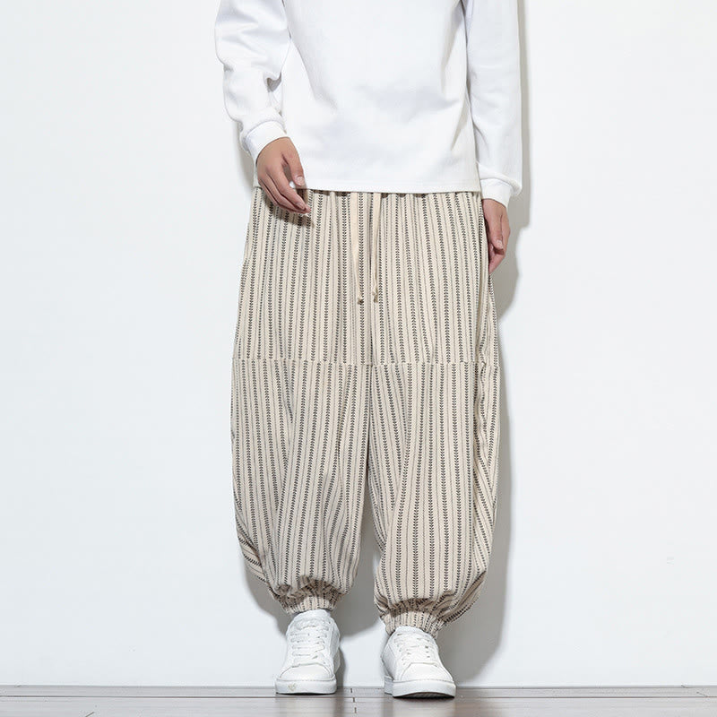 Buddha Stones Fall Striped Pattern Drawstring Men's Harem Corduroy Pants With Pockets - FloralWhite - US/UK/AU46，EU56 (5XL) - image 17