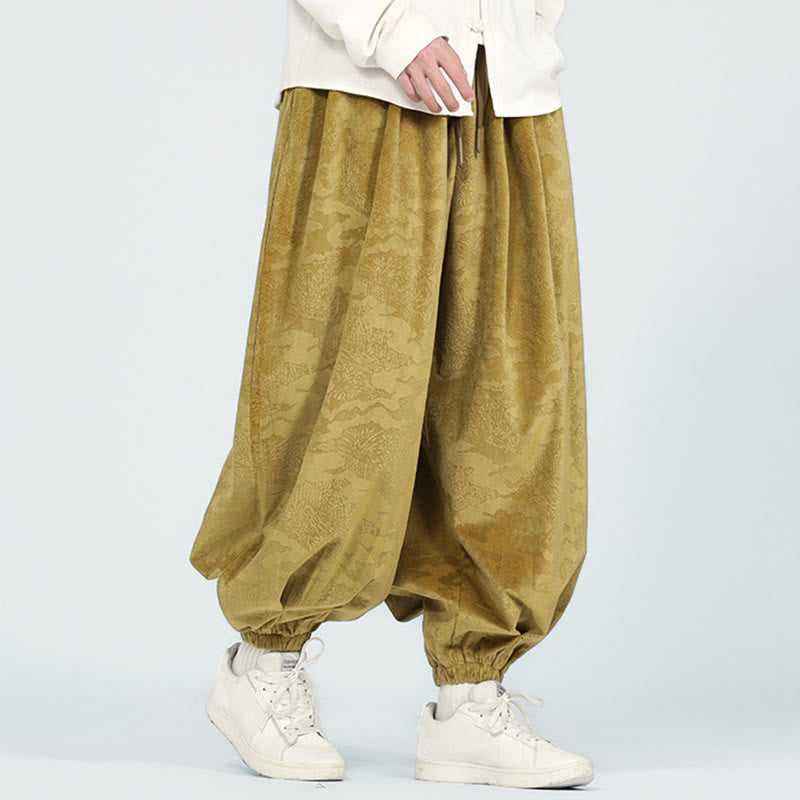 Buddha Stones Fall Plain Jacquard Design Drawstring Men's Harem Pants With Pockets - image 4