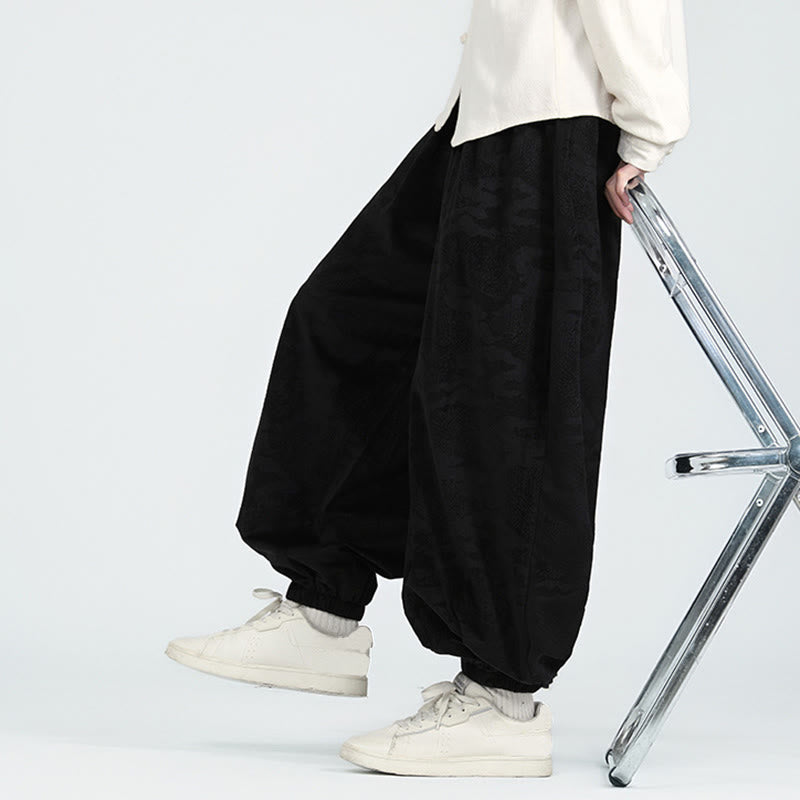 Buddha Stones Fall Plain Jacquard Design Drawstring Men's Harem Pants With Pockets - image 12