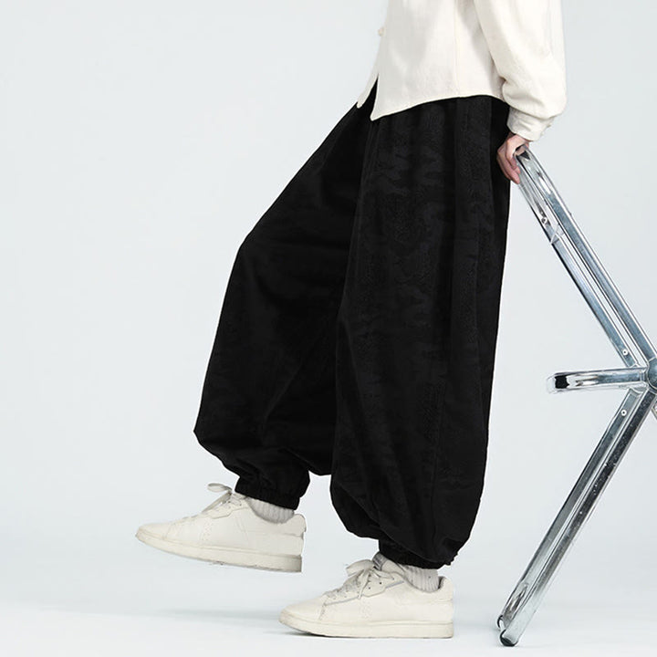 Buddha Stones Fall Plain Jacquard Design Drawstring Men's Harem Pants With Pockets - image 12