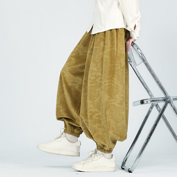 Buddha Stones Fall Plain Jacquard Design Drawstring Men's Harem Pants With Pockets - image 6