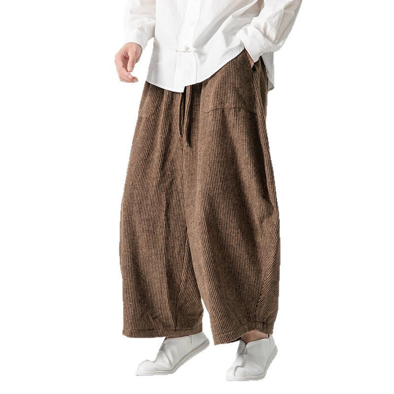 Buddha Stones Daily Solid Color Drawstring Design Men's Wide Leg Cotton Pants With Pockets - image 19