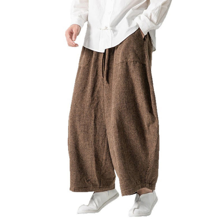 Buddha Stones Daily Solid Color Drawstring Design Men's Wide Leg Cotton Pants With Pockets - image 19