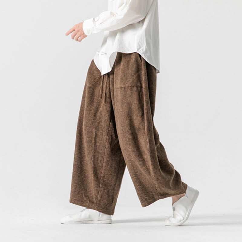 Buddha Stones Daily Solid Color Drawstring Design Men's Wide Leg Cotton Pants With Pockets - image 16