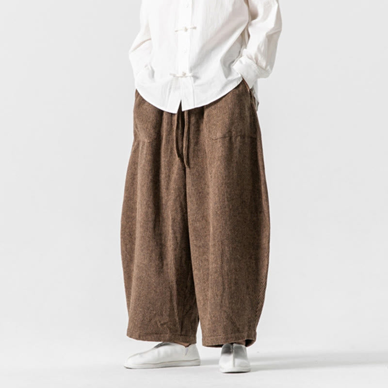Buddha Stones Daily Solid Color Drawstring Design Men's Wide Leg Cotton Pants With Pockets - image 13