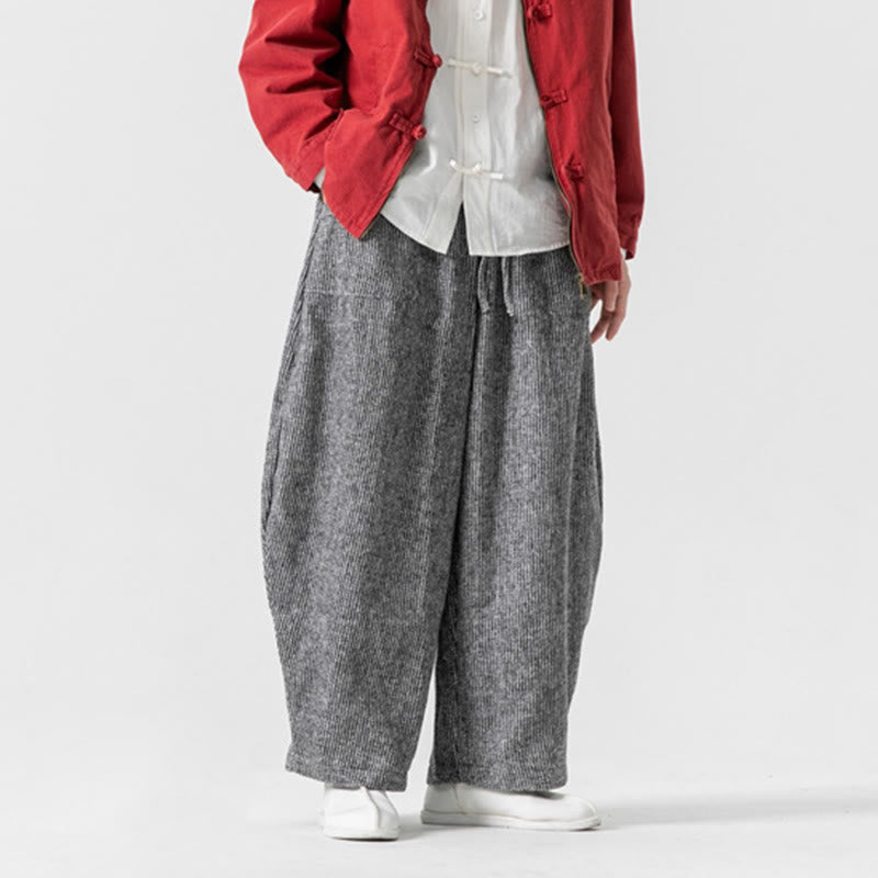 Buddha Stones Daily Solid Color Drawstring Design Men's Wide Leg Cotton Pants With Pockets - image 33