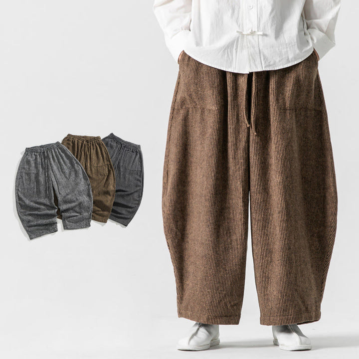 Buddha Stones Daily Solid Color Drawstring Design Men's Wide Leg Cotton Pants With Pockets - Sienna - US/UK/AU46，EU56 (5XL) - image 10