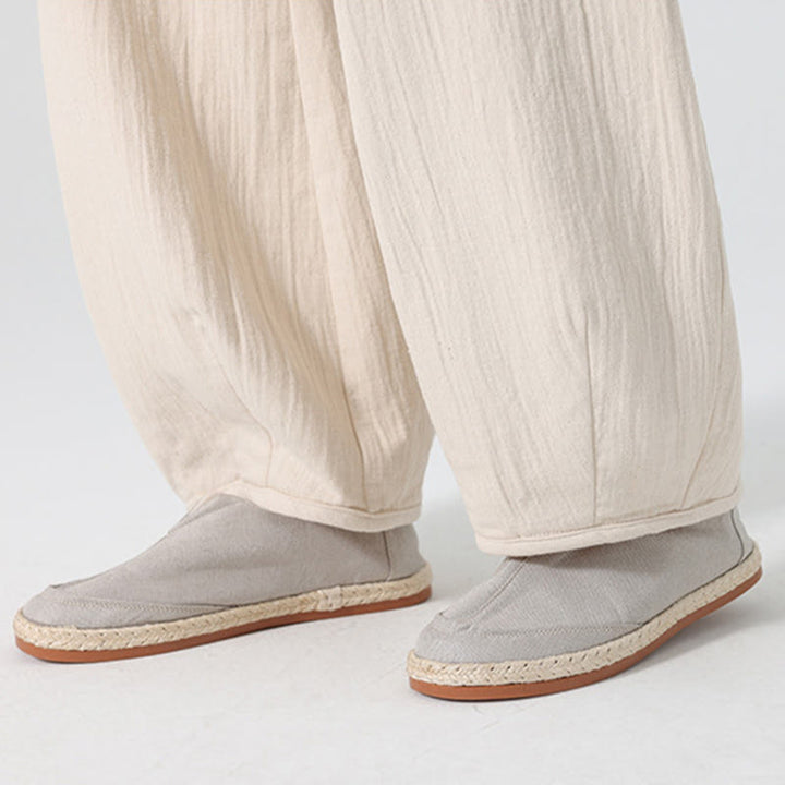 Buddha Stones Daily Drawstring Chinese Zen Style Men's Wide Leg Pure Pants With Pockets - image 7