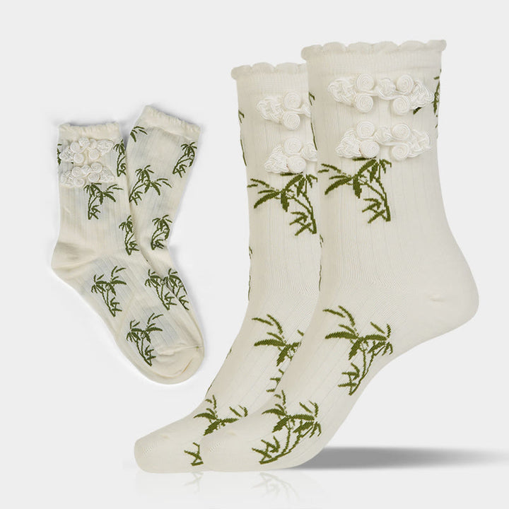 Buddha Stones Chinese Frog-Button Design Jacquard Bamboo Pattern Micro Crew Women's Socks - White - One Size Fits Most (US 5.5-8.5，EU 36–40，UK/AU 3.5-6.5，AISA 23–25 cm) - image 16