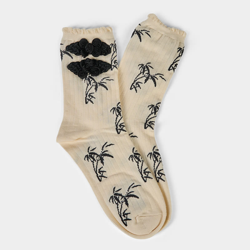 Buddha Stones Chinese Frog-Button Design Jacquard Bamboo Pattern Micro Crew Women's Socks - image 10