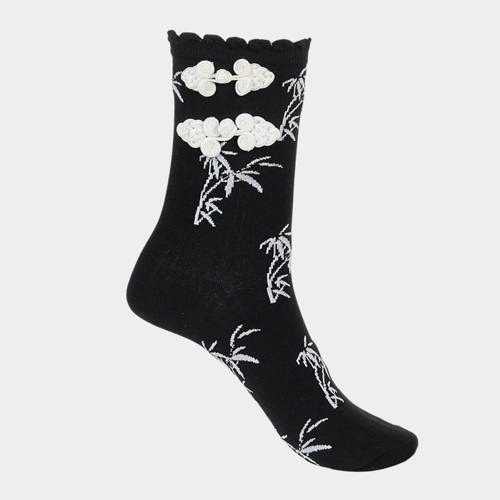 Buddha Stones Chinese Frog-Button Design Jacquard Bamboo Pattern Micro Crew Women's Socks - image 8