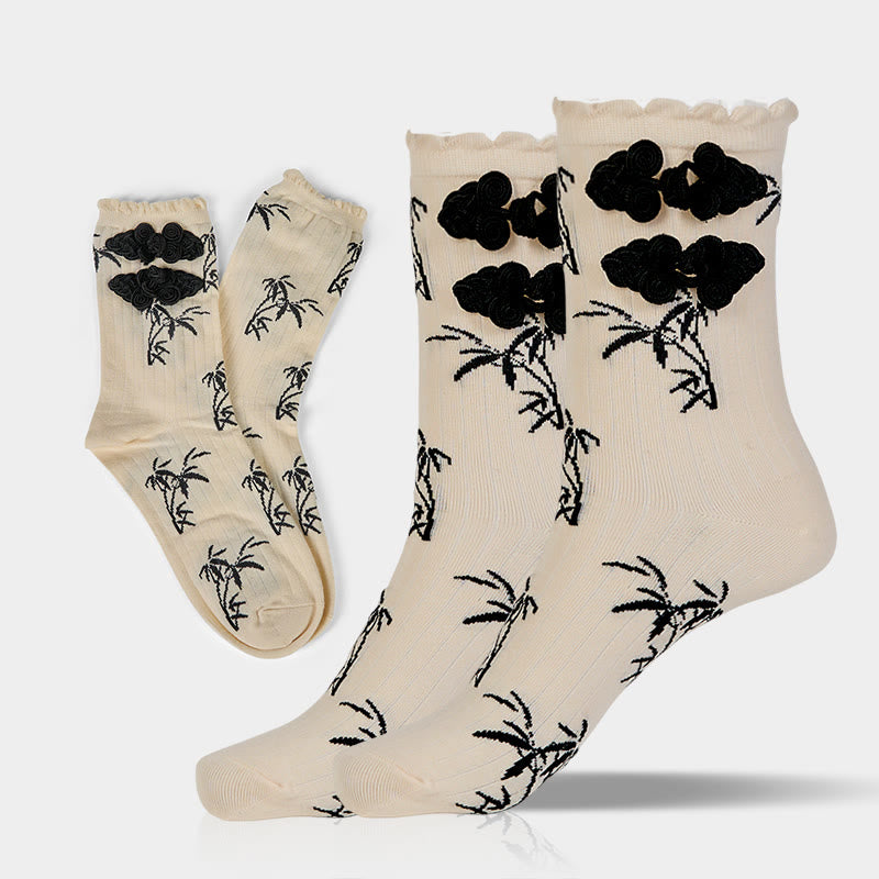 Buddha Stones Chinese Frog-Button Design Jacquard Bamboo Pattern Micro Crew Women's Socks - FloralWhite - One Size Fits Most (US 5.5-8.5，EU 36–40，UK/AU 3.5-6.5，AISA 23–25 cm) - image 9