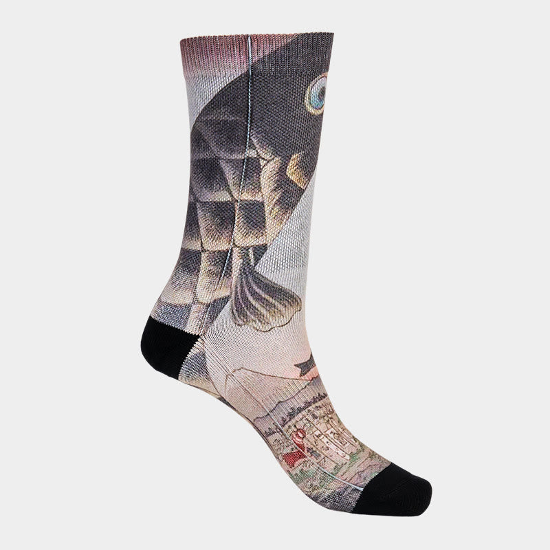 Buddha Stones Casual Koi Fish Mount Fuji Micro Crew Men Women Unisex Socks - image 10