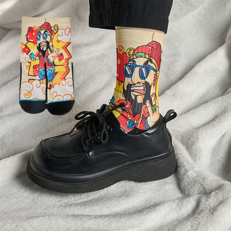 Buddha Stones Casual God Of Wealth Red Envelopes Ingot Micro Crew Men Women Unisex Socks - PapayaWhip - S-M (US 3.5-8.5，EU 33–39，UK/AU 1.5-6，Asia 21.5–25 cm) - image 0