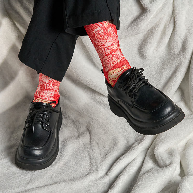 Buddha Stones Casual God Of Wealth Auspicious Clouds Micro Crew Men Women Unisex Socks - image 6