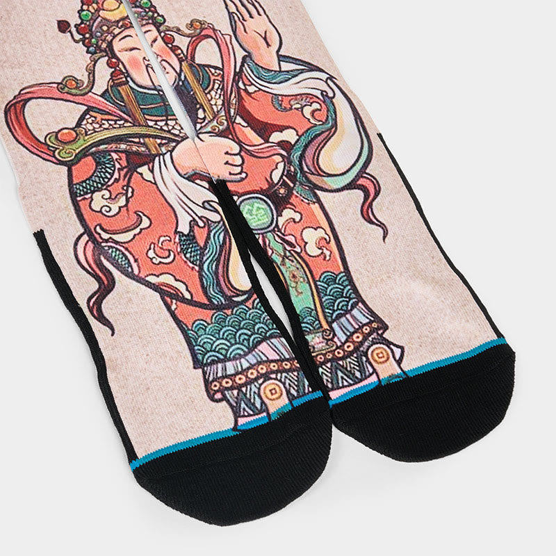 Buddha Stones Casual God Of Wealth Ruyi Handle Micro Crew Men Women Unisex Socks - image 3