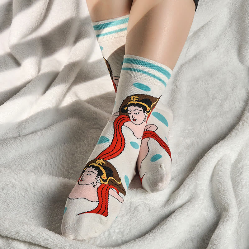 Buddha Stones "The Power of Mind" Casual Dunhuang Feitian Women's Socks Includes Gift Message Card - image 1