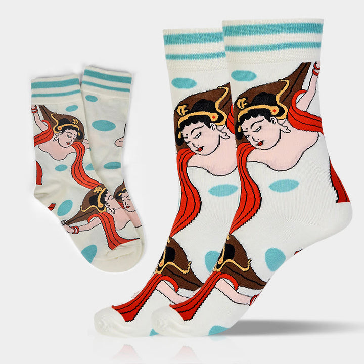 Buddha Stones "The Power of Mind" Casual Dunhuang Feitian Women's Socks Includes Gift Message Card - image 4