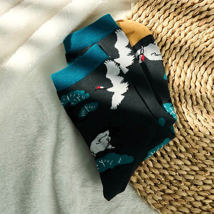 Buddha Stones Casual White Crane Pine Tree Design Micro Crew Women's Socks - image 2