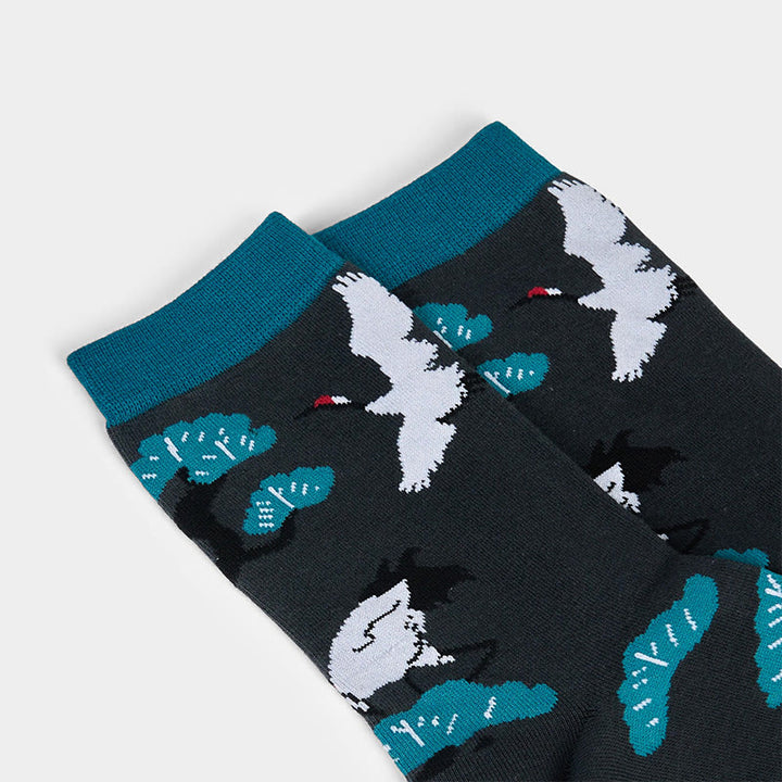 Buddha Stones Casual White Crane Pine Tree Design Micro Crew Women's Socks - image 3