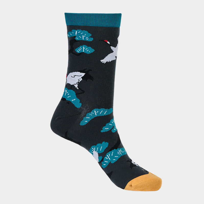 Buddha Stones Casual White Crane Pine Tree Design Micro Crew Women's Socks - image 5