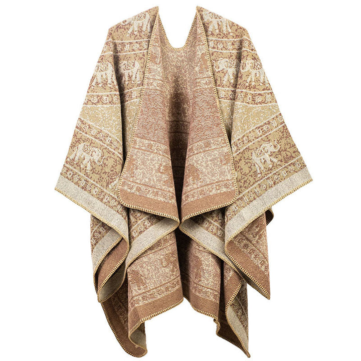 Buddha Stones Tibetan Jacquard Elephant Geometry Pattern Unisex Cozy Scarf Shawl - PeachPuff - image 2