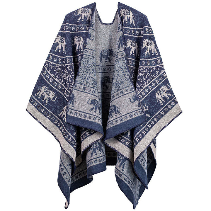 Buddha Stones Tibetan Jacquard Elephant Geometry Pattern Unisex Cozy Scarf Shawl - DarkBlue - image 5