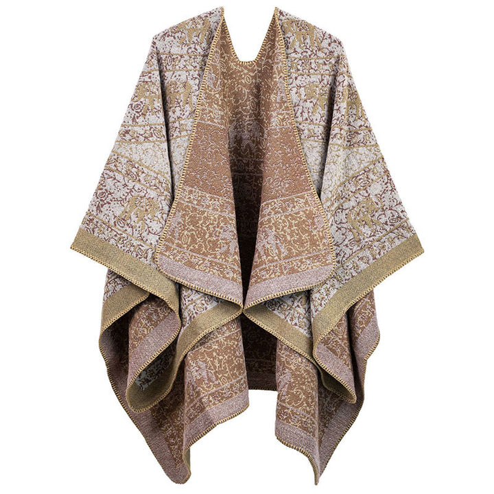 Buddha Stones Tibetan Jacquard Elephant Geometry Pattern Unisex Cozy Scarf Shawl - Tan - image 4