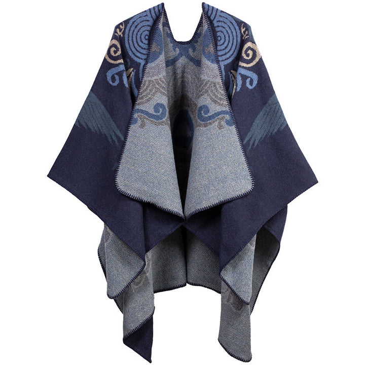 Buddha Stones Tibetan Open Front Auspicious Cloud Crane Pattern Unisex Cozy Scarf Shawl - MidnightBlue - image 8