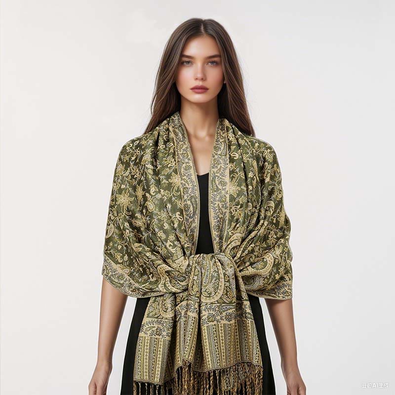 Buddha Stones Ethnic Daily Tibetan Paisley Pattern Tassel Cozy Scarf Shawl - Indigo - 70*180cm - image 0