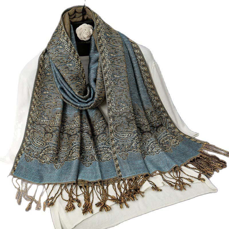 Buddha Stones Winter Ethnic Tibetan Jacquard Paisley Printing Pattern Tassel Cozy Scarf Shawl - image 6