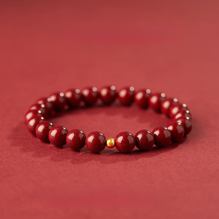 Buddha Stones 999 Gold Cinnabar Simple Design Concentration Bracelet - 8mm Cinnabar&4mm Gold bead - image 11